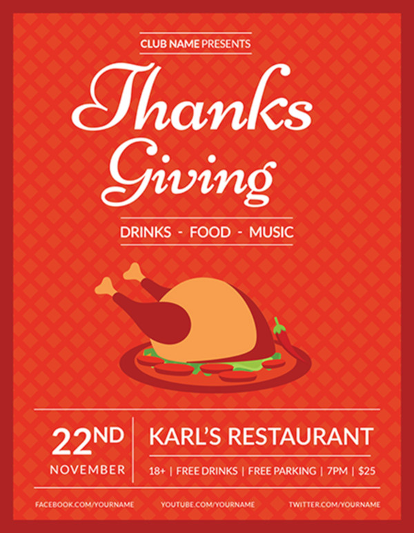 free club thanksgiving flyer template