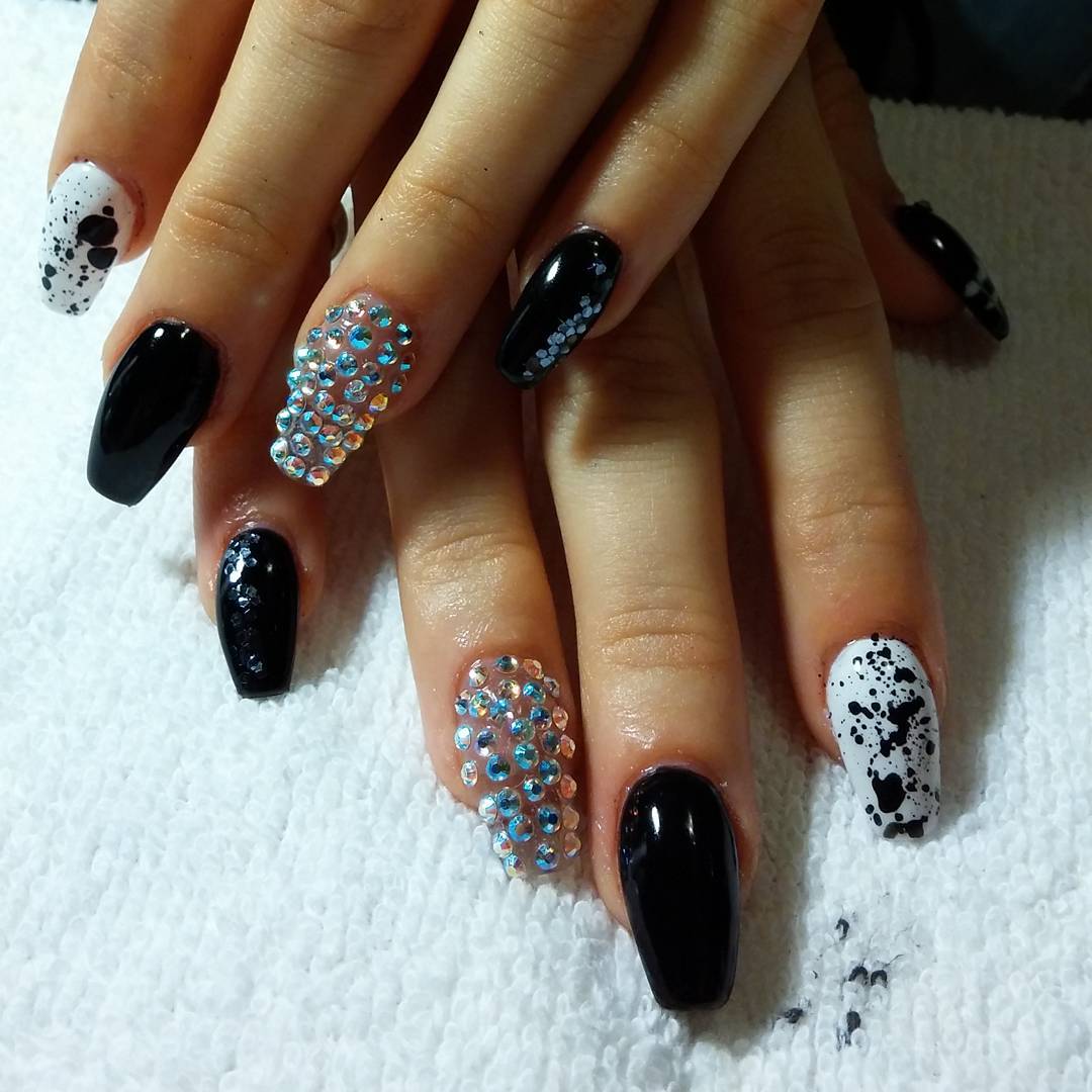 custom black bling nail design