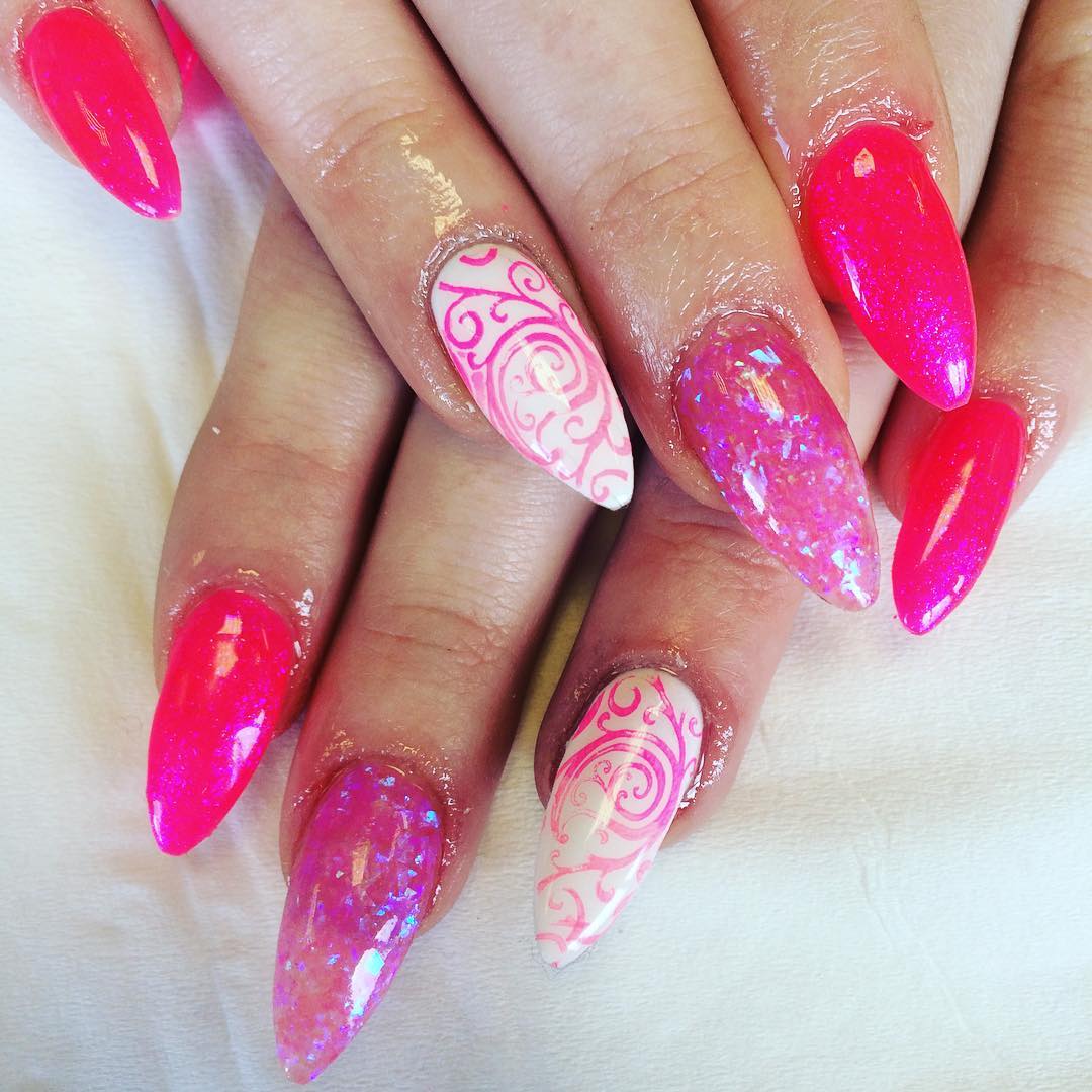 pretty pink acrylic nail art idea