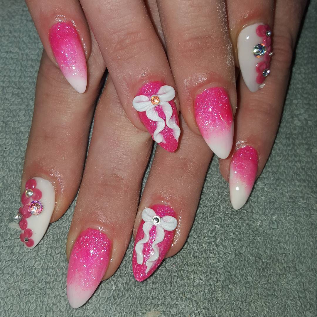 pink and white attractive nail design looks so beautiful