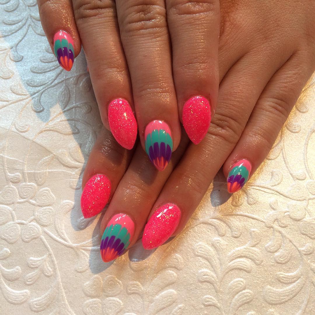 shining pink winter acrylic nails