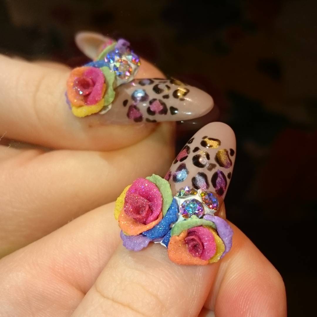 colorful flowers nail design model