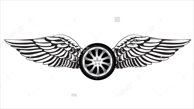 wheel with angel wings design logo