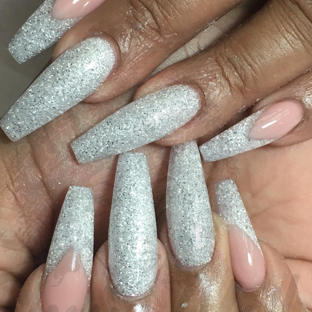 glitter almond nail design pattern