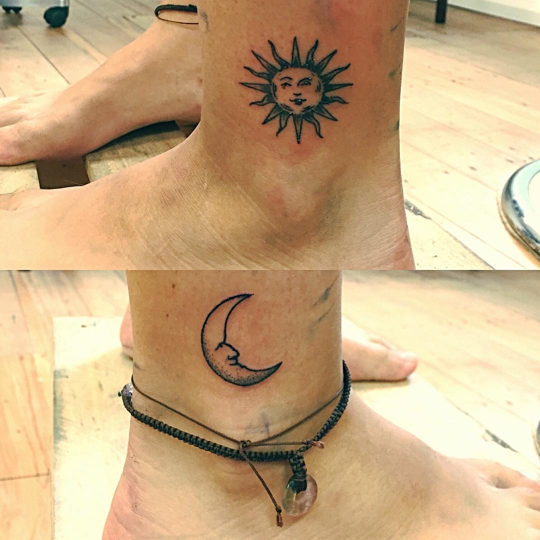 ankle smiling moon tattoo