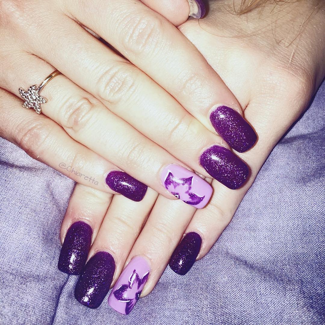 Dark Purple Nails With Glitter