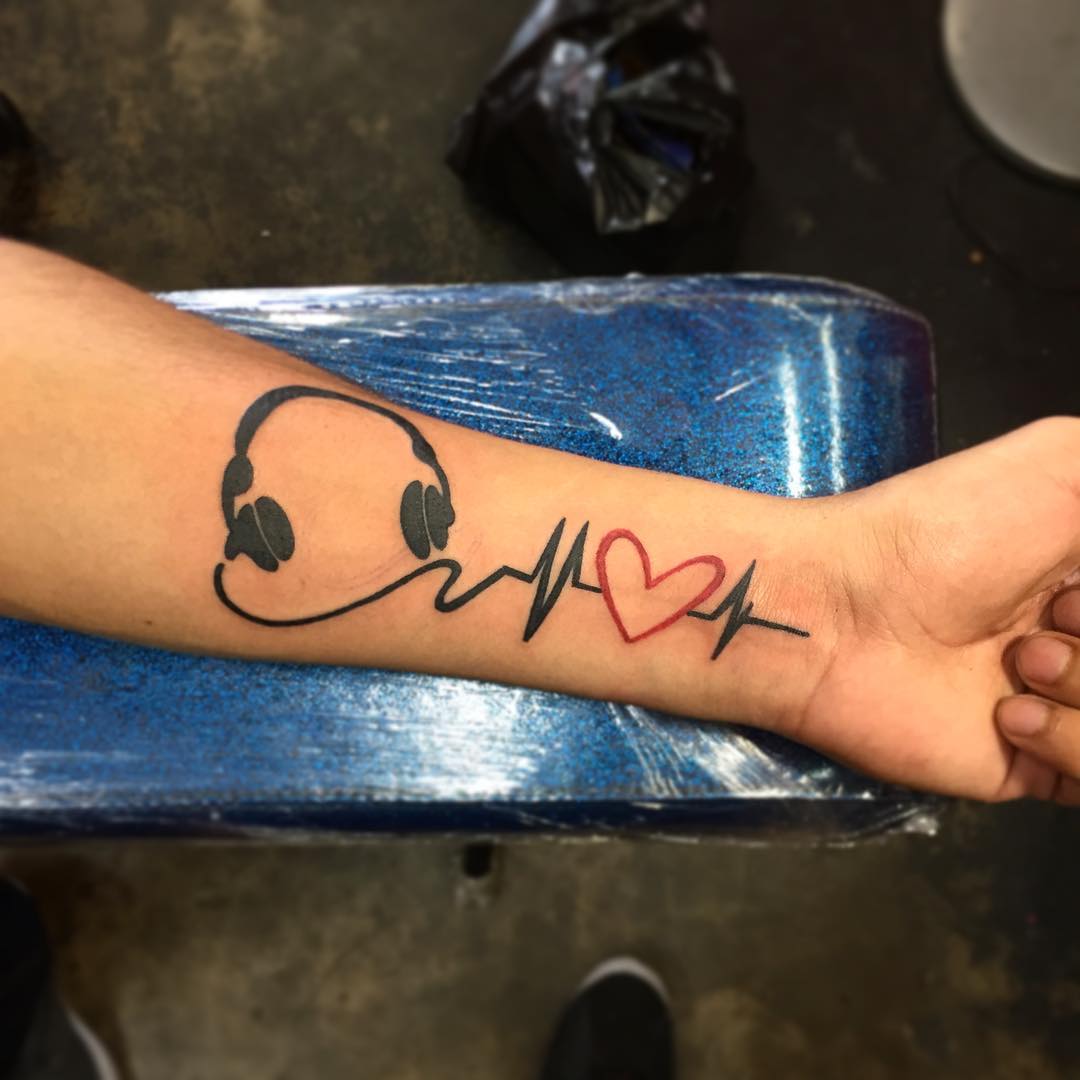 music and heart cute hand tattoo