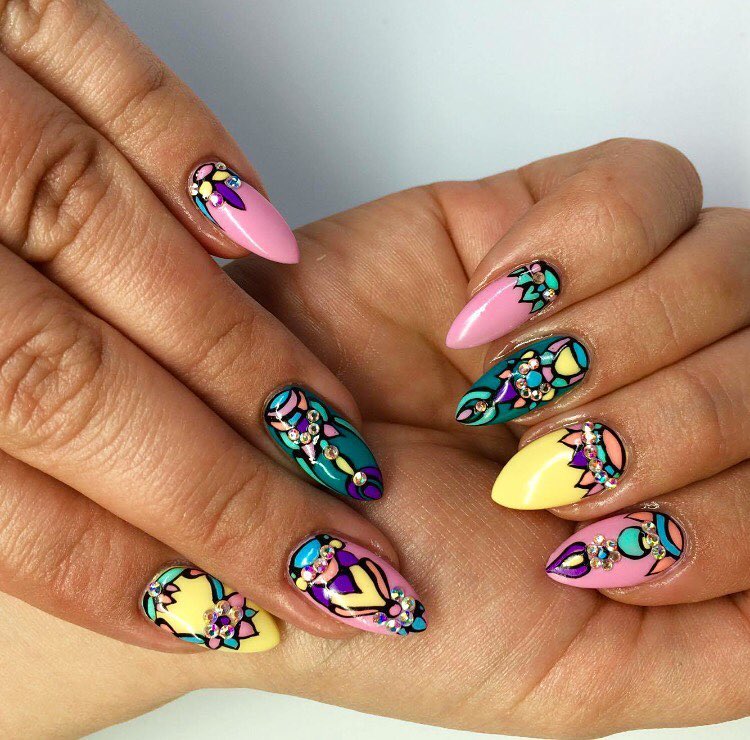 multi color nail design are cute