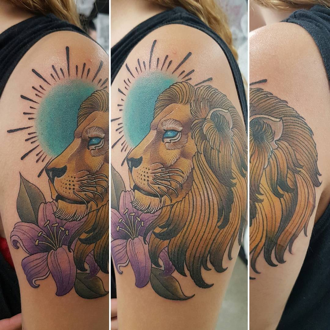 sun and lion tattoo for women