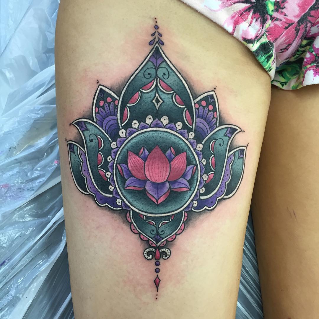 ornimental designed tattoo of lotus