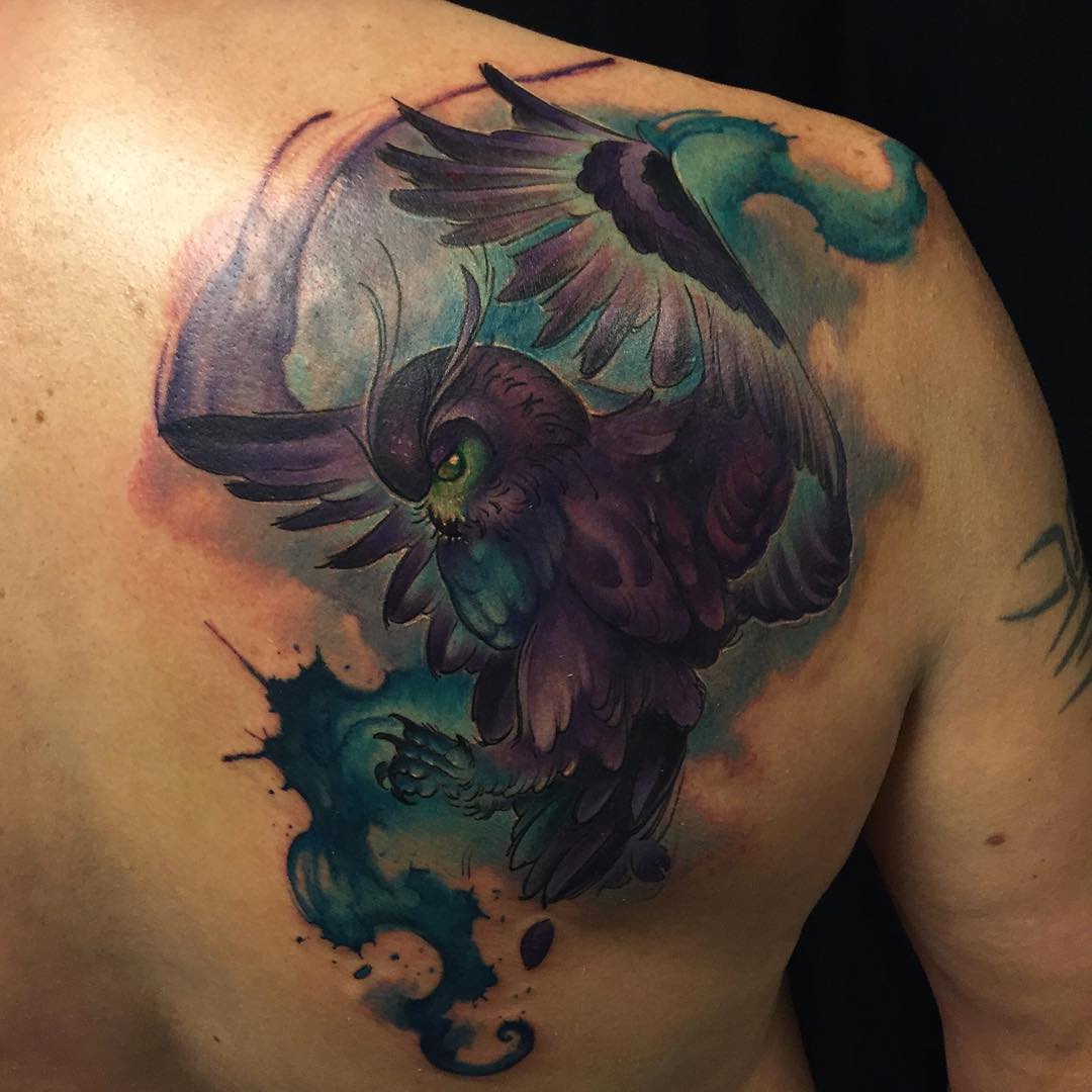 colorful owl tattoo design for men
