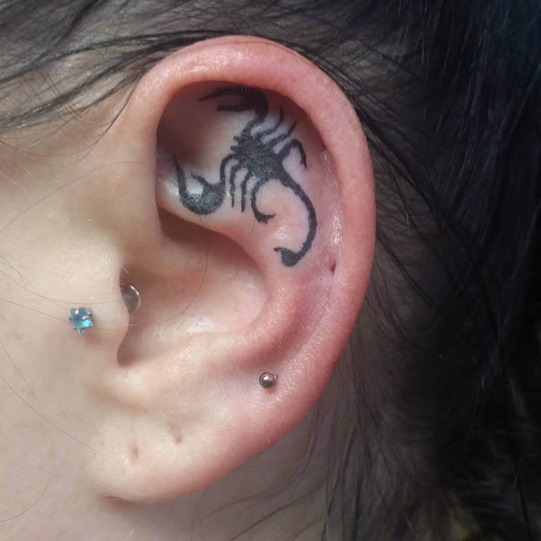 inside ear scorpion tattoo design