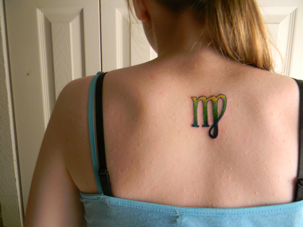 colorful virgo tattoo for girls