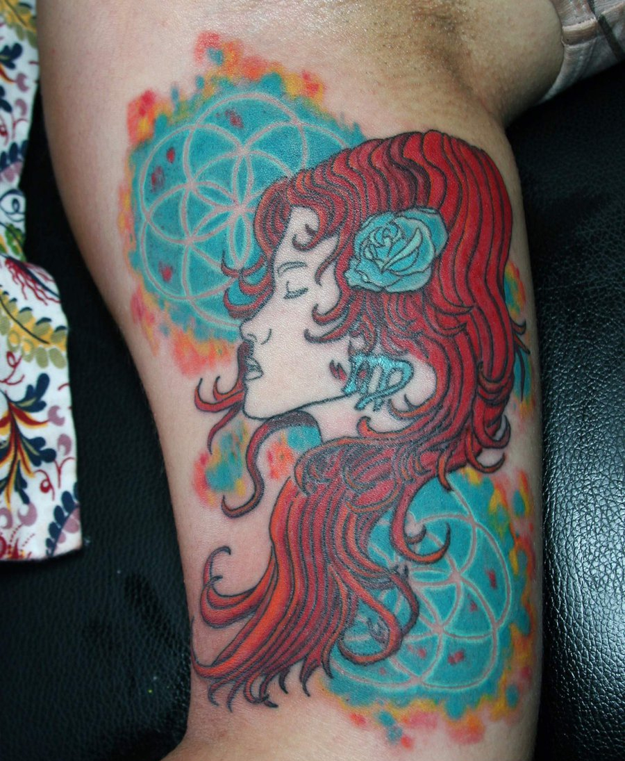 girl virgo half sleeve tattoo art 