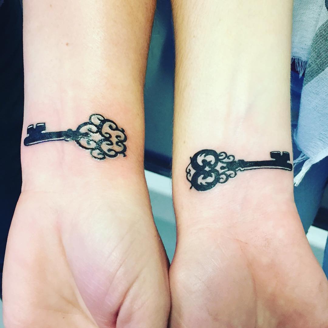 tattoo of two small keys on wrists
