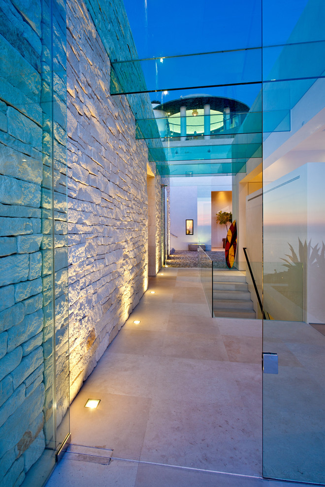 contemporary entry with floor lights