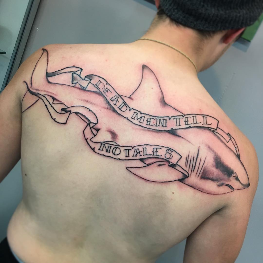 designed shark tattoo on back 