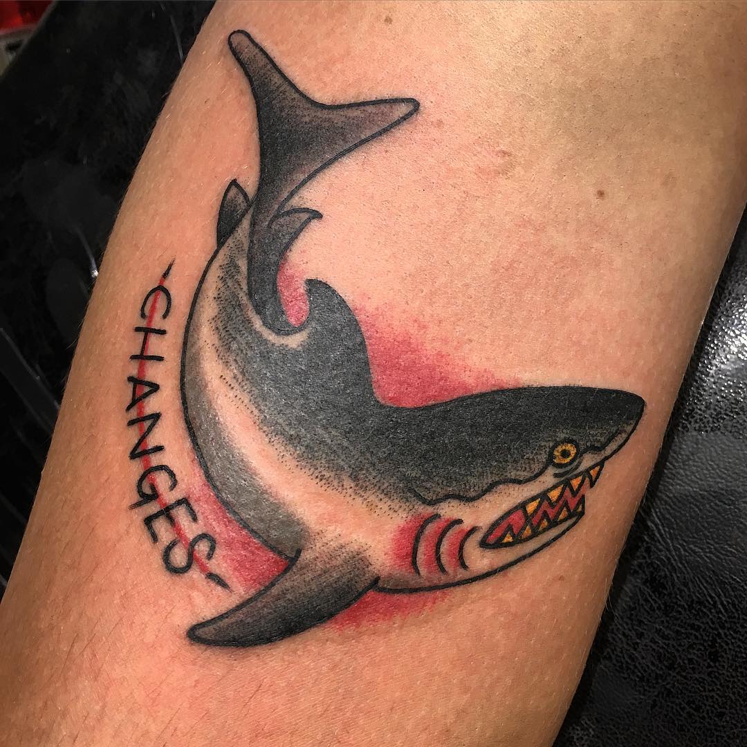 cartoon shark tattoo looks so cute