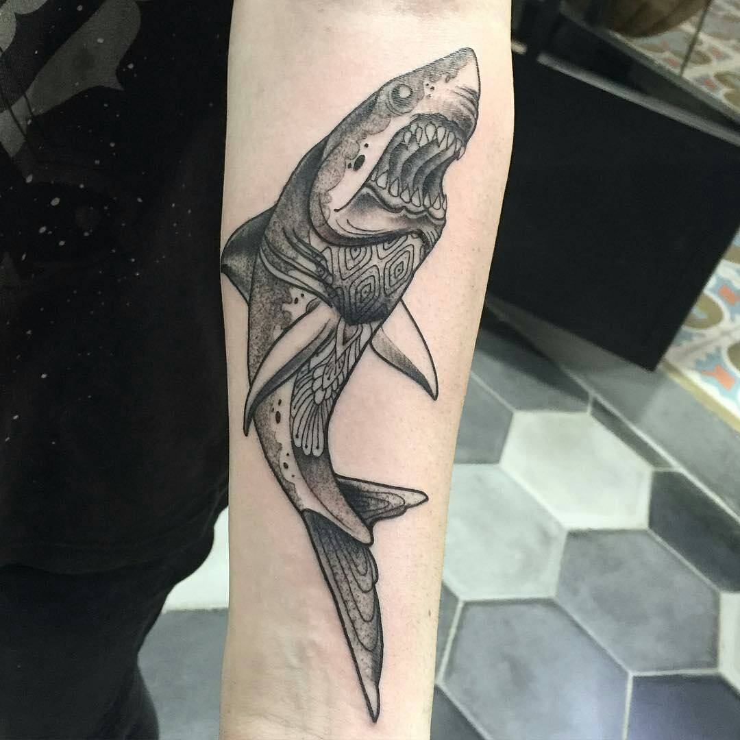 white shark tattoo design drawing