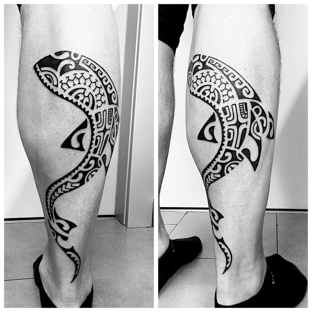 black designed shark tattoo