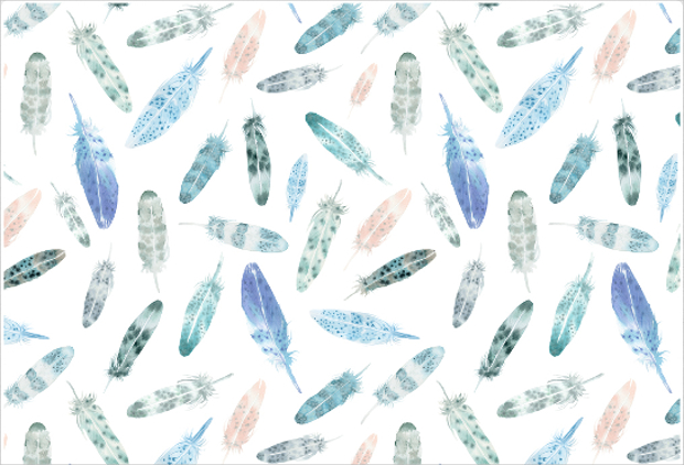 feathers pattern with colorful watercolors