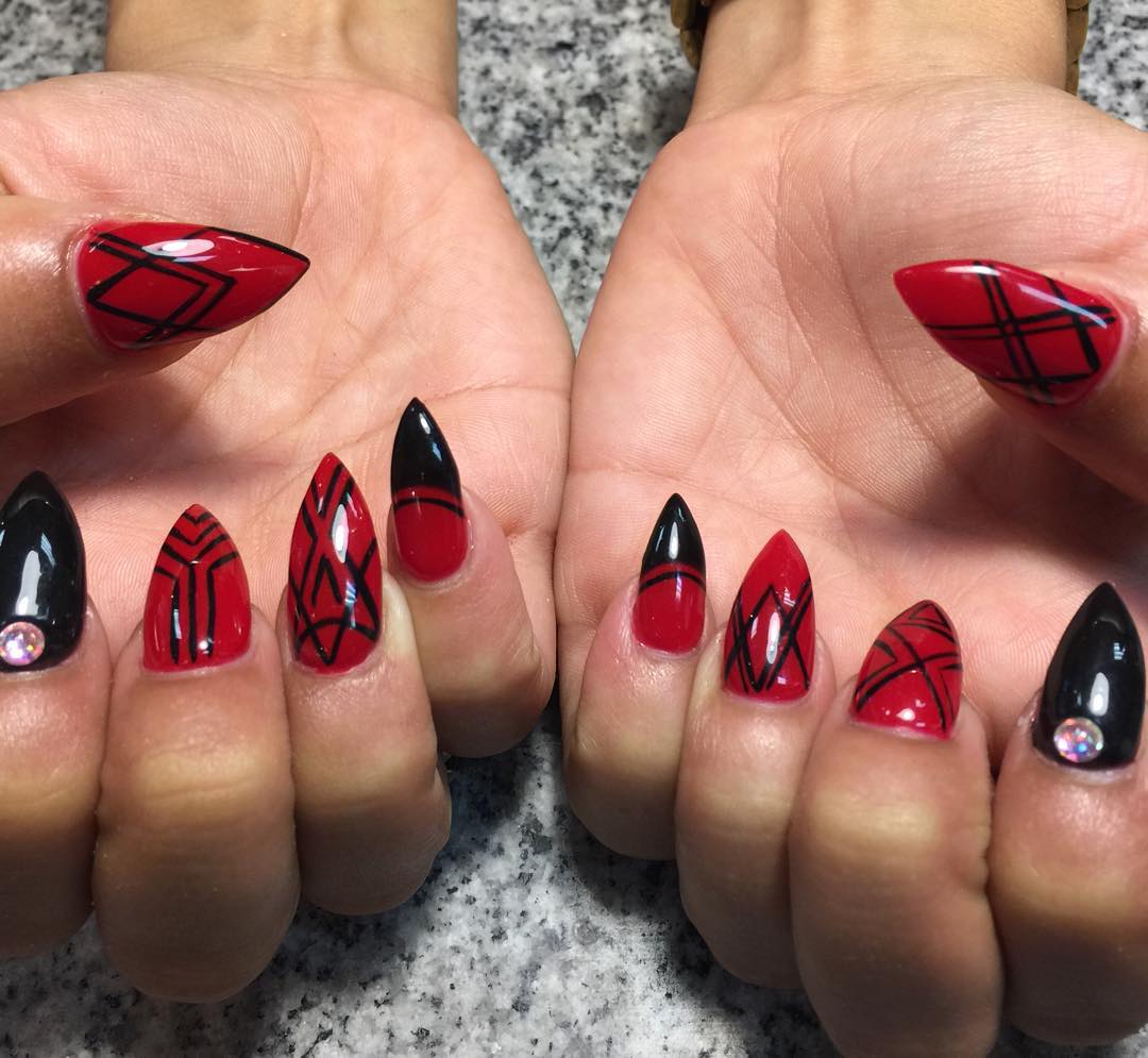 colorful pointy gel nails art