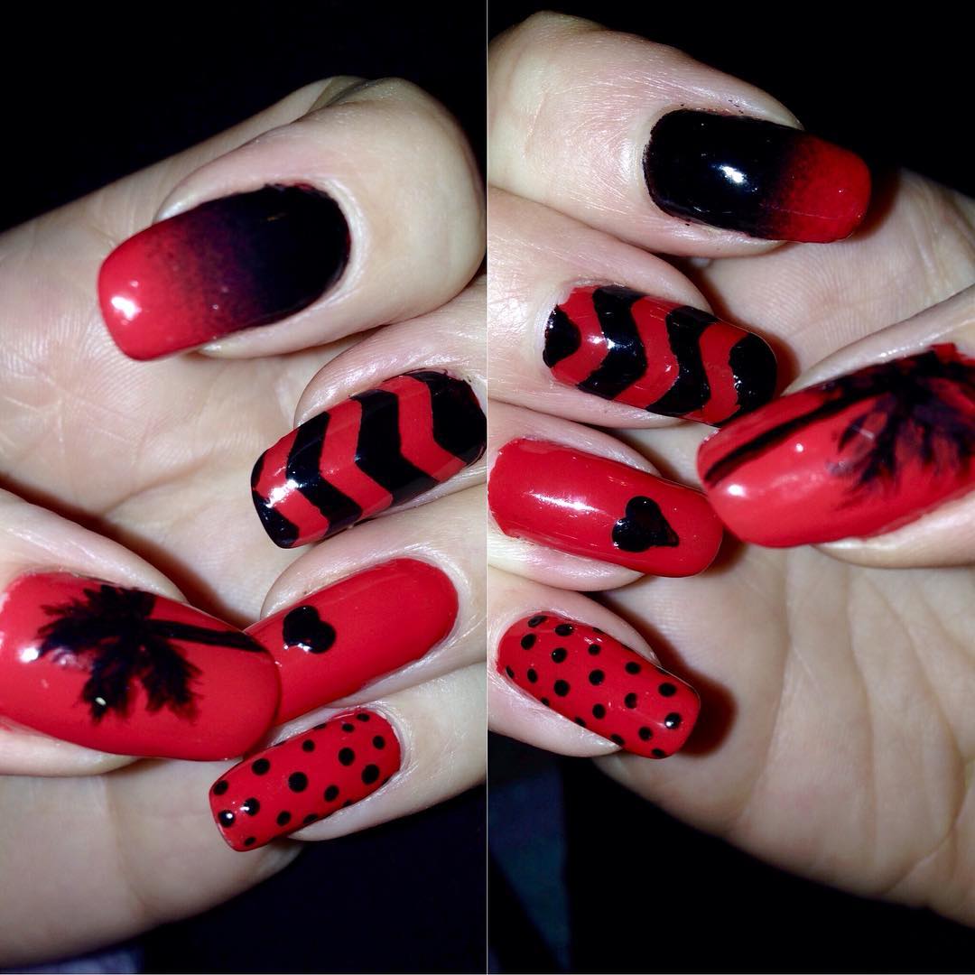 red and black summer nail design