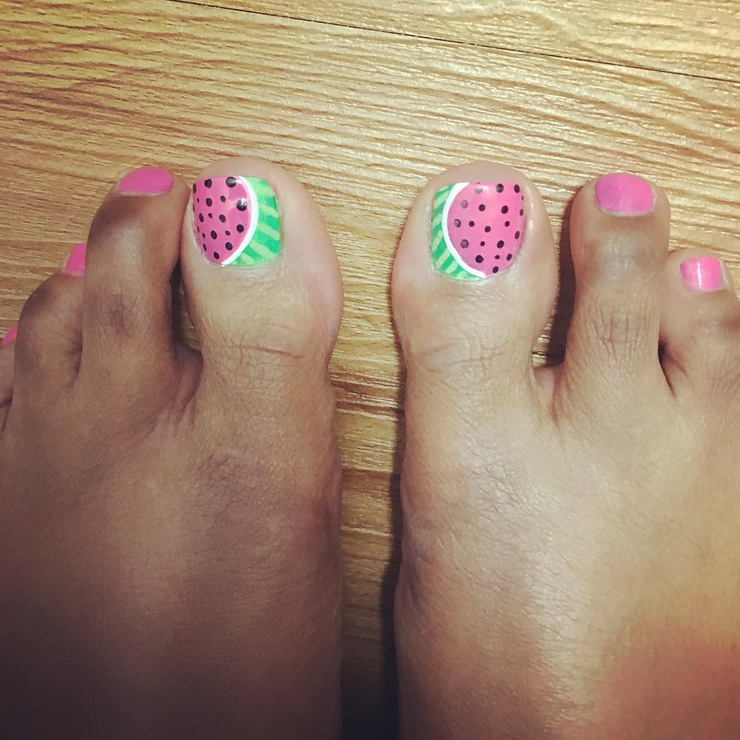 pink water melon toe nail designs