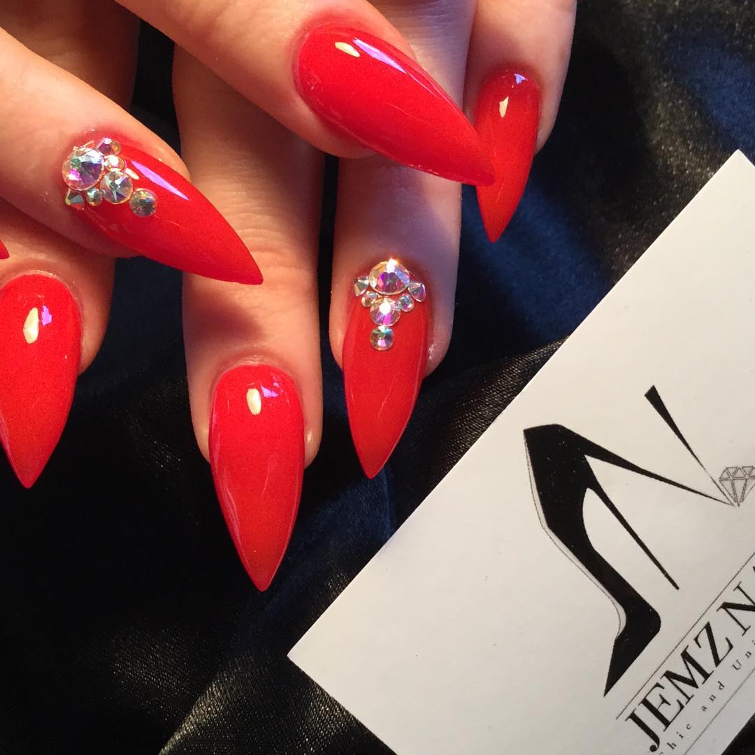 crystal designed red nail paint