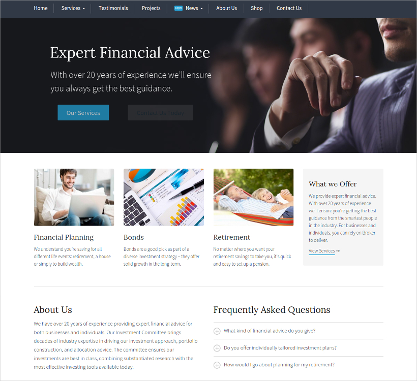 business and finance wordpress theme