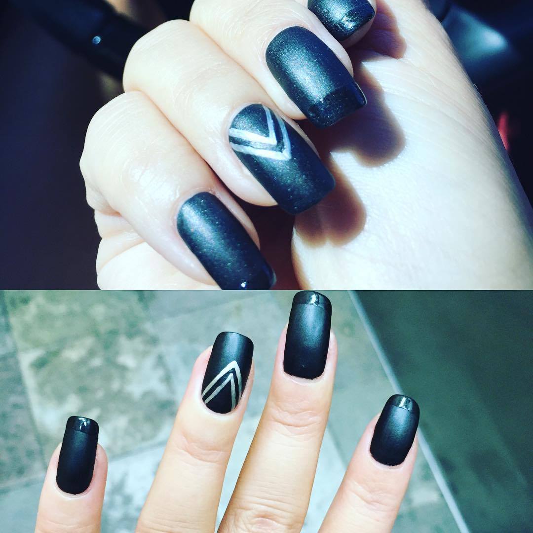 gorgeous long black nails art idea