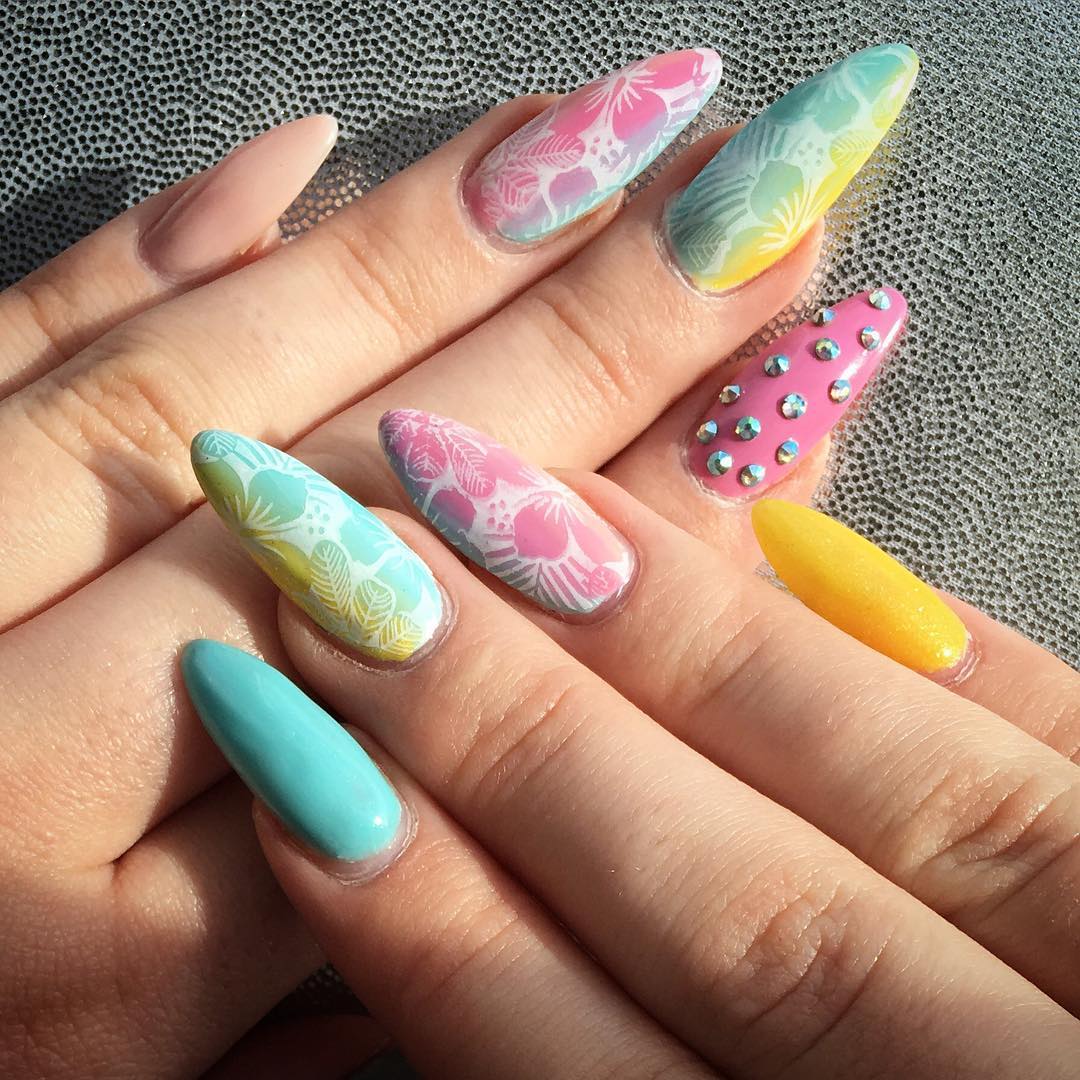 long rainbow colored spring nail ideas