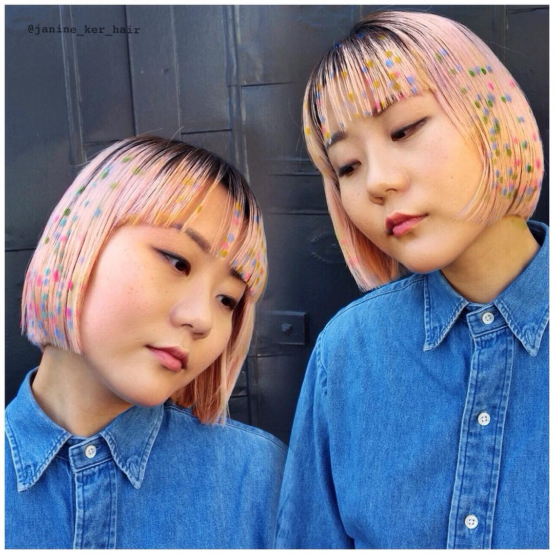 chinese colorful bob hairstyle design 