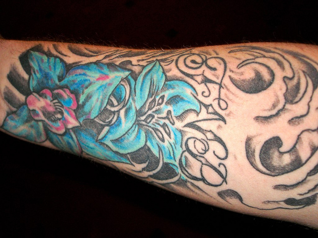 colorful tattoo design on forearm