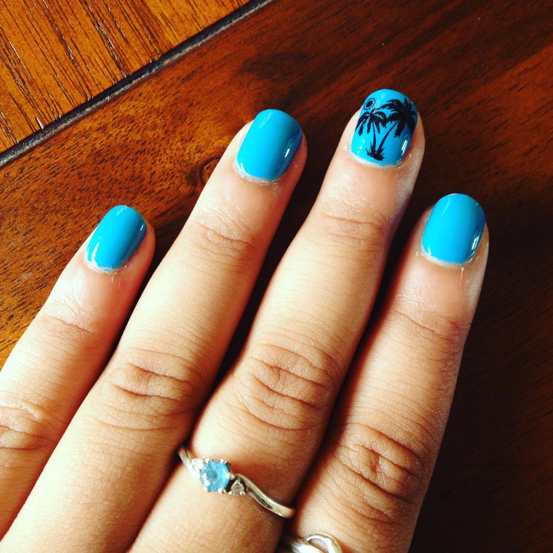blue and black nail design for square nails