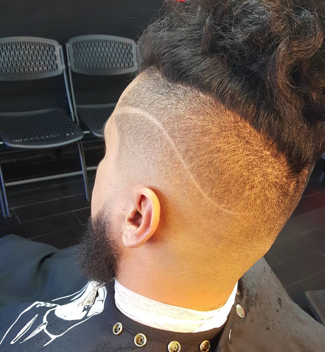 line fade fohawk haircut for men