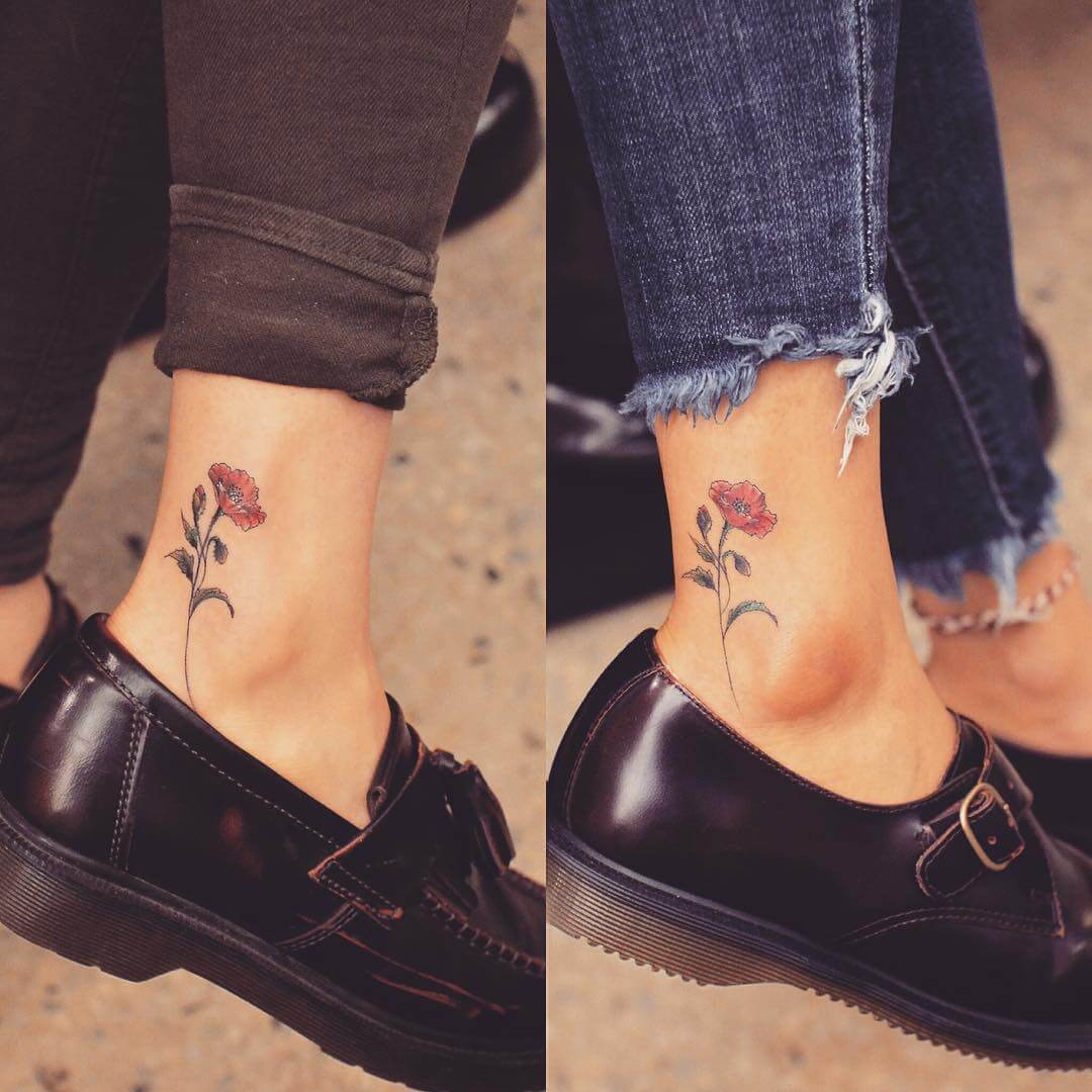 ankle poppy tattoo design 1