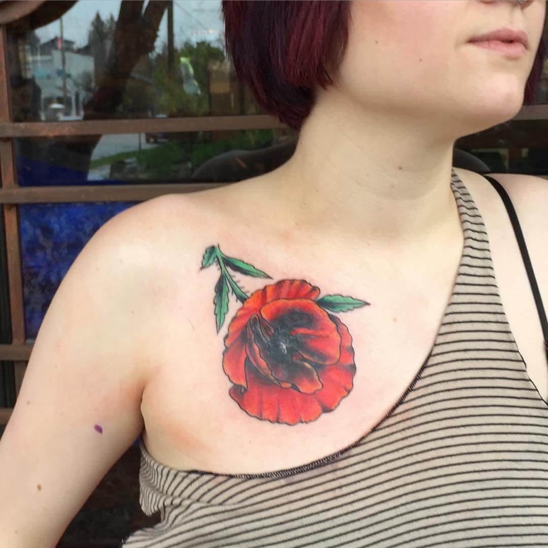 attractive poppy tattoo for women 1