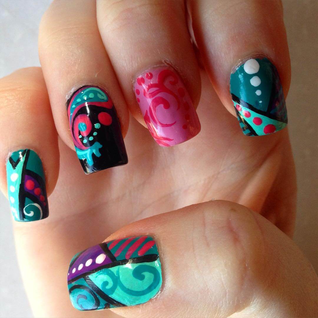 colorful nail art for square nails