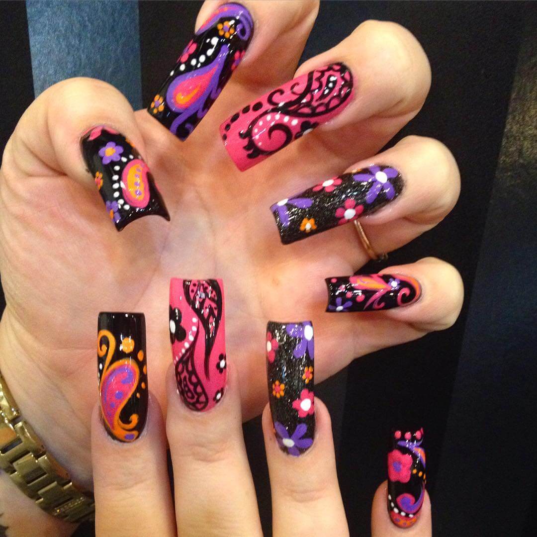 colorful funky nail art design