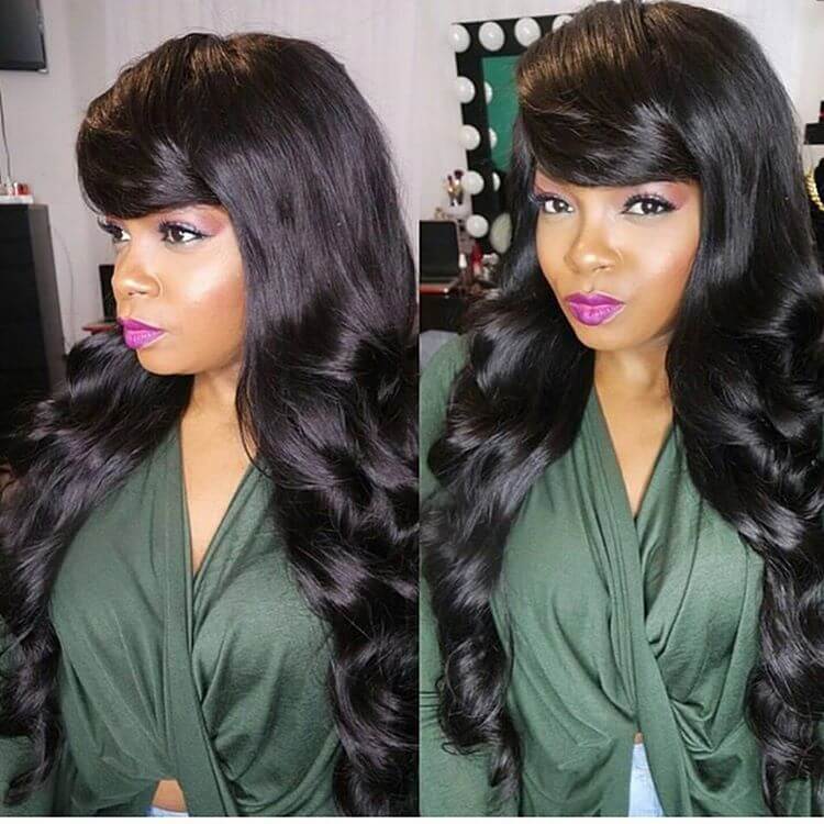 side parted black sew in haircut design