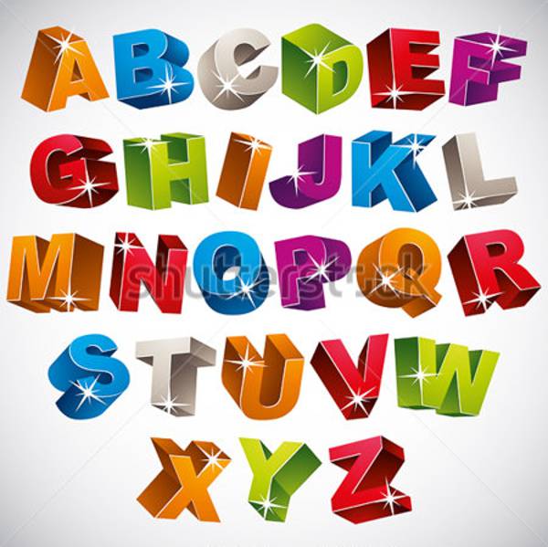 3d font bold colorful alphabet vector