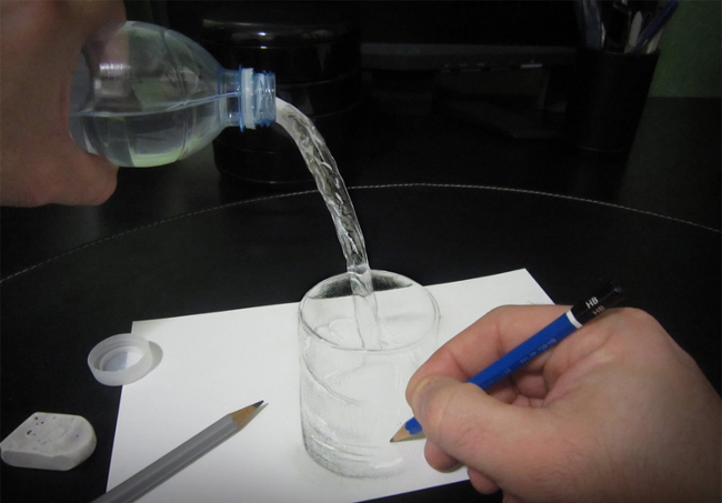 illusion 3d pencil sketch of glass