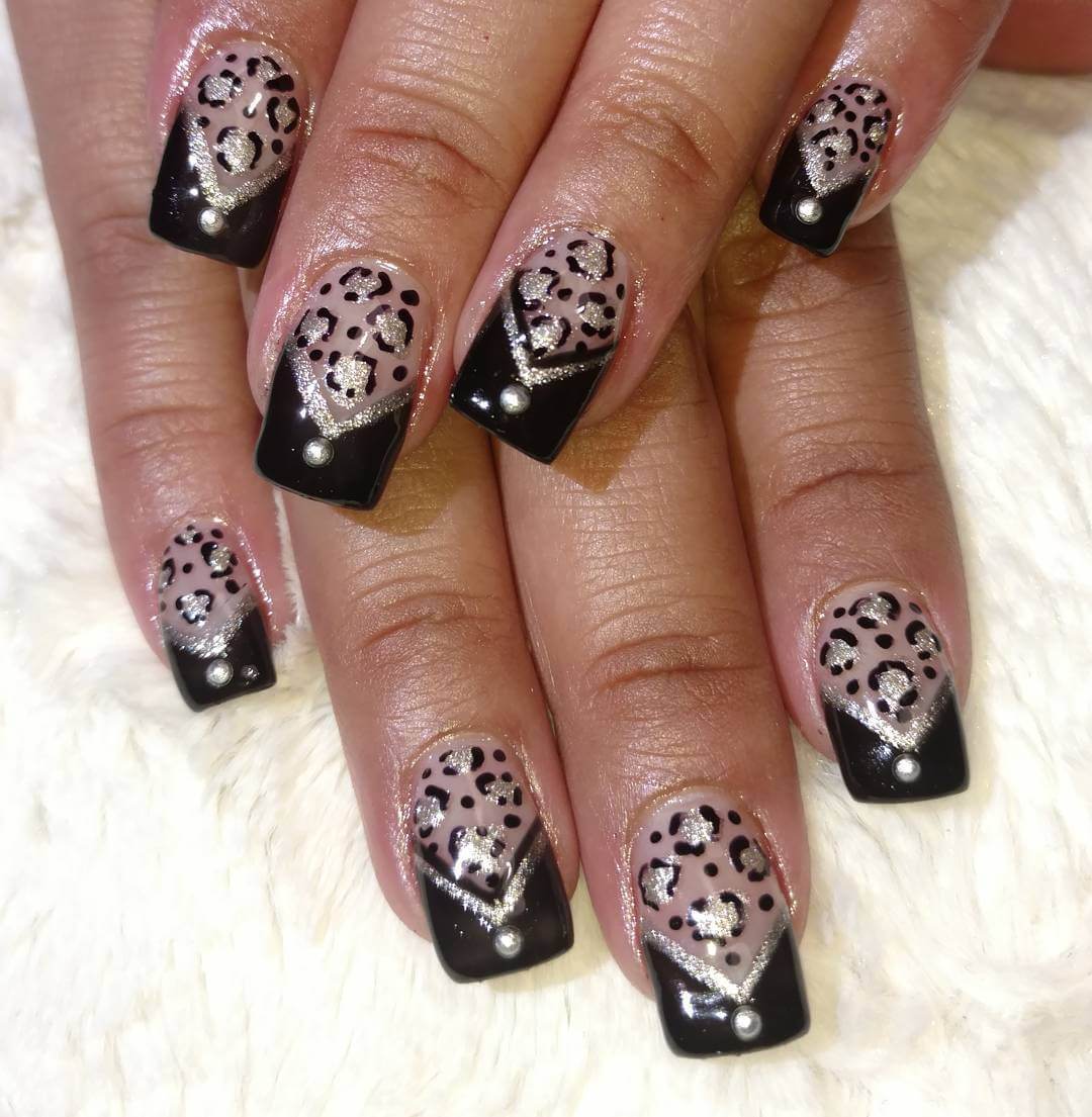 black color nail design cheetah print