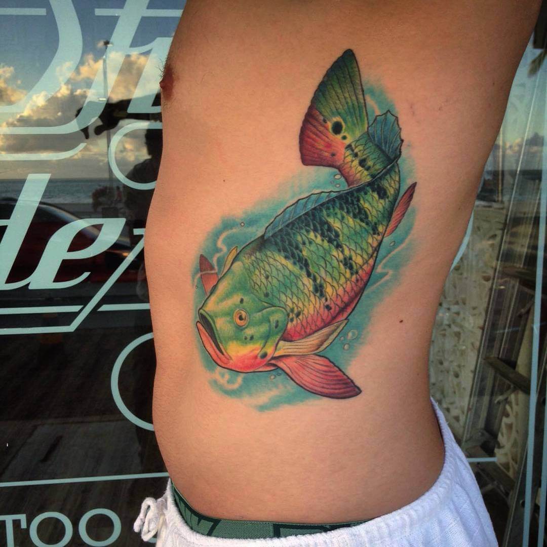 fish tattoo on ribs for men