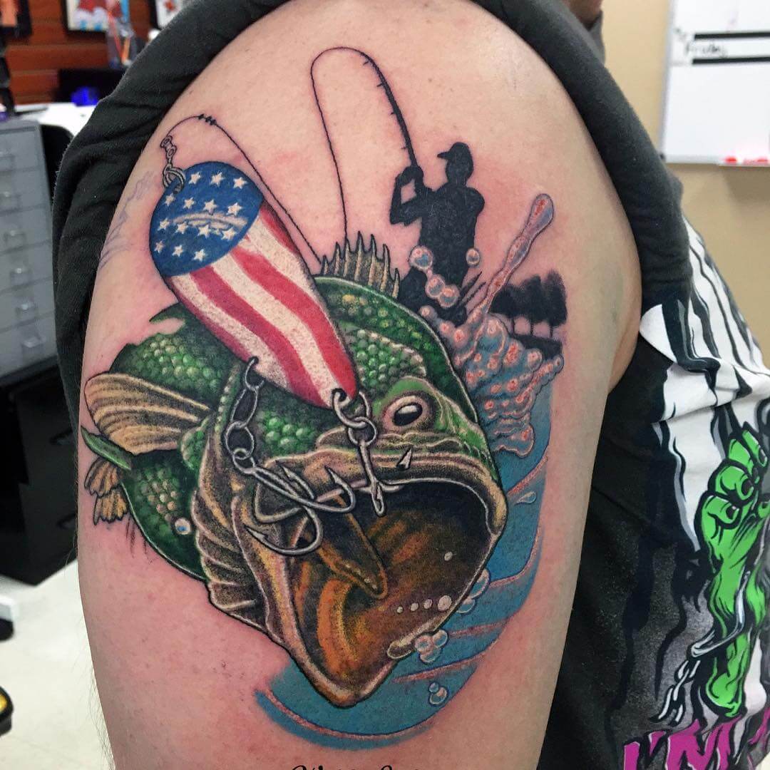 fish tattoo with american flag