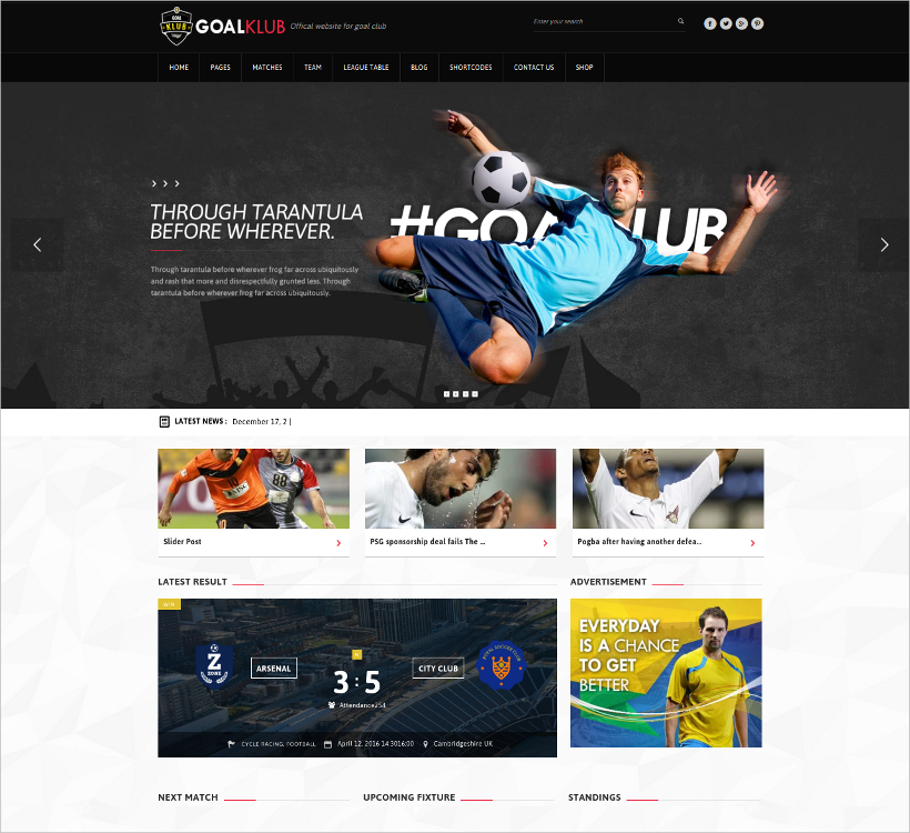goal club sports events wordpress theme