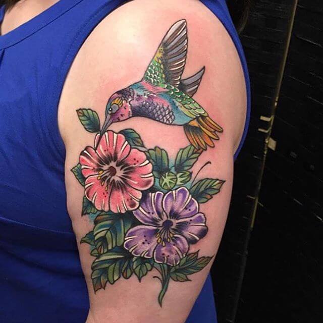flower hummingbird tattoo 1