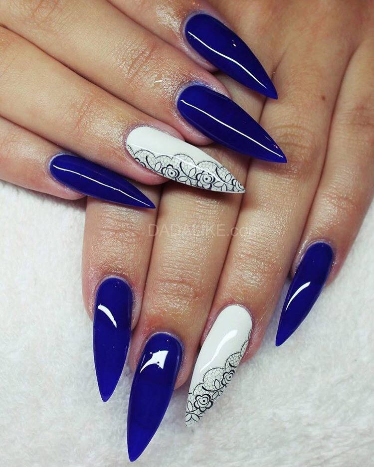pointy royal blue matte nails