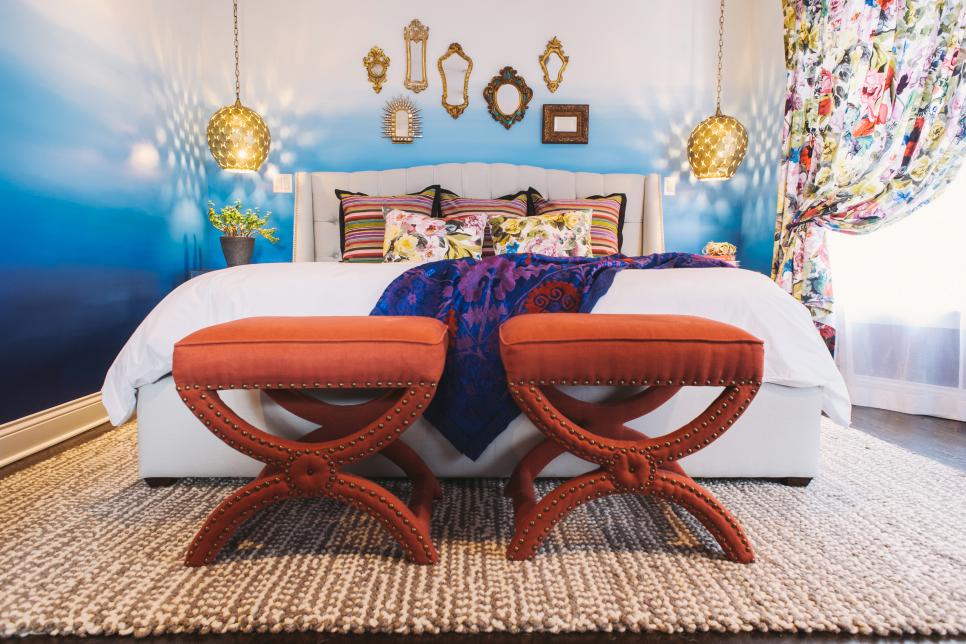 bright bedroom with bohemia design